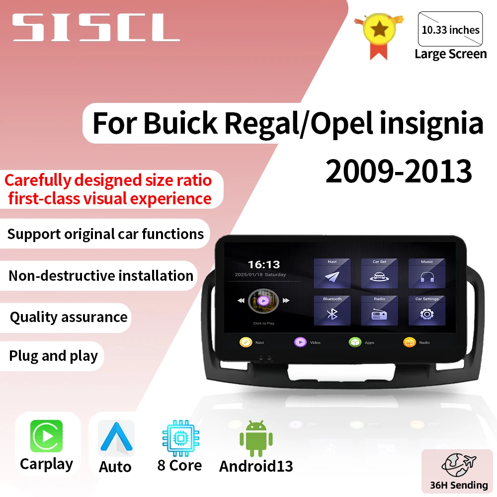 

SISCL 10.33" Android 13 Car Radio For Buick Regal For Opel Insignia 2009-2013 QLED 4G Carplay Multimidia Player GPS Navigation