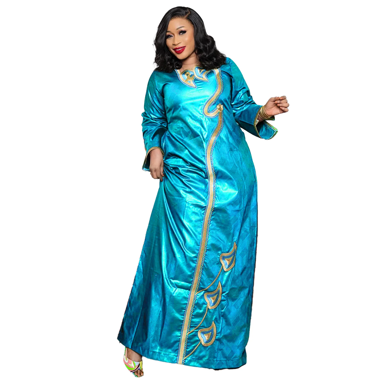 African Attire For Women Bazin Riche Embroidery Plus Size Elegant Party Church Dress