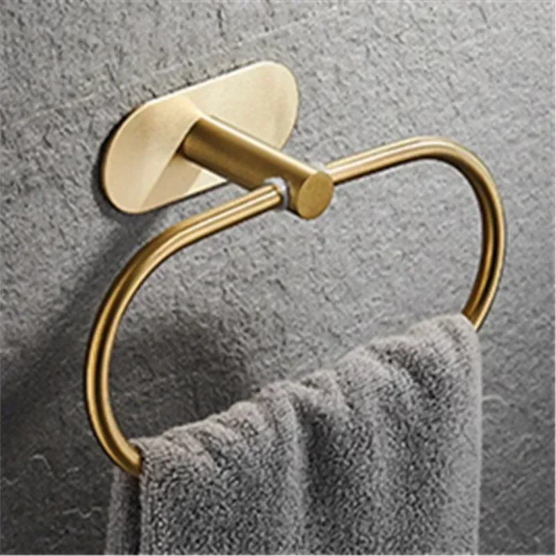 Gold Bathroom Hardware Set Self-sticking, 304 Stainless Steel Brushed Towel Bar Paper Holder Accessories Set without Nails