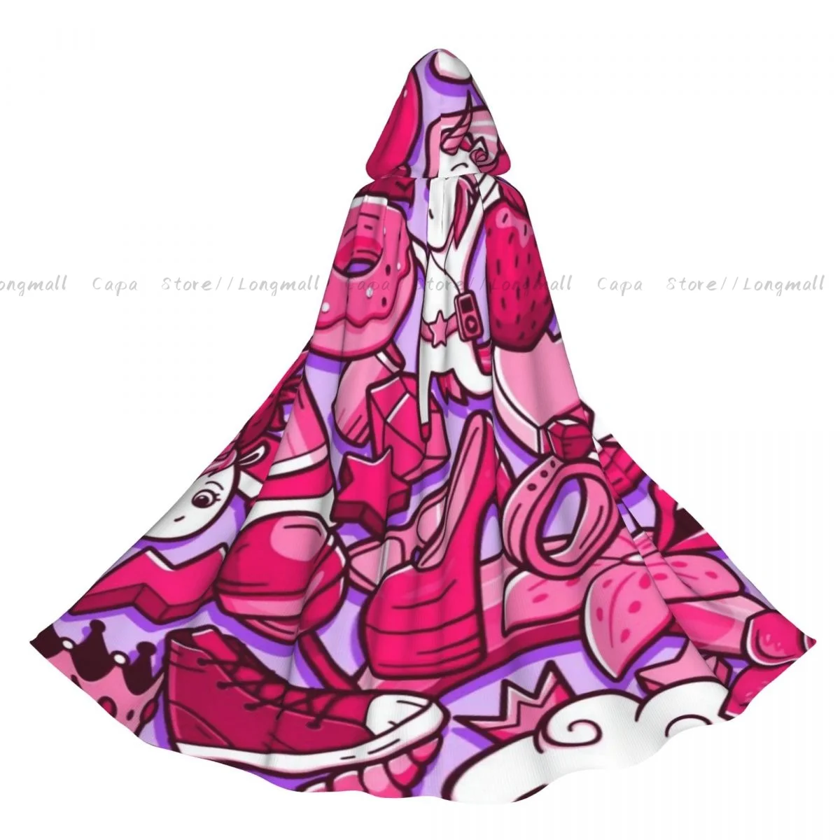 

Girlish Graffiti Doodle Hooded Cloak Coat Halloween Cosplay Costume Vampire Devil Wizard Cape Gown Party
