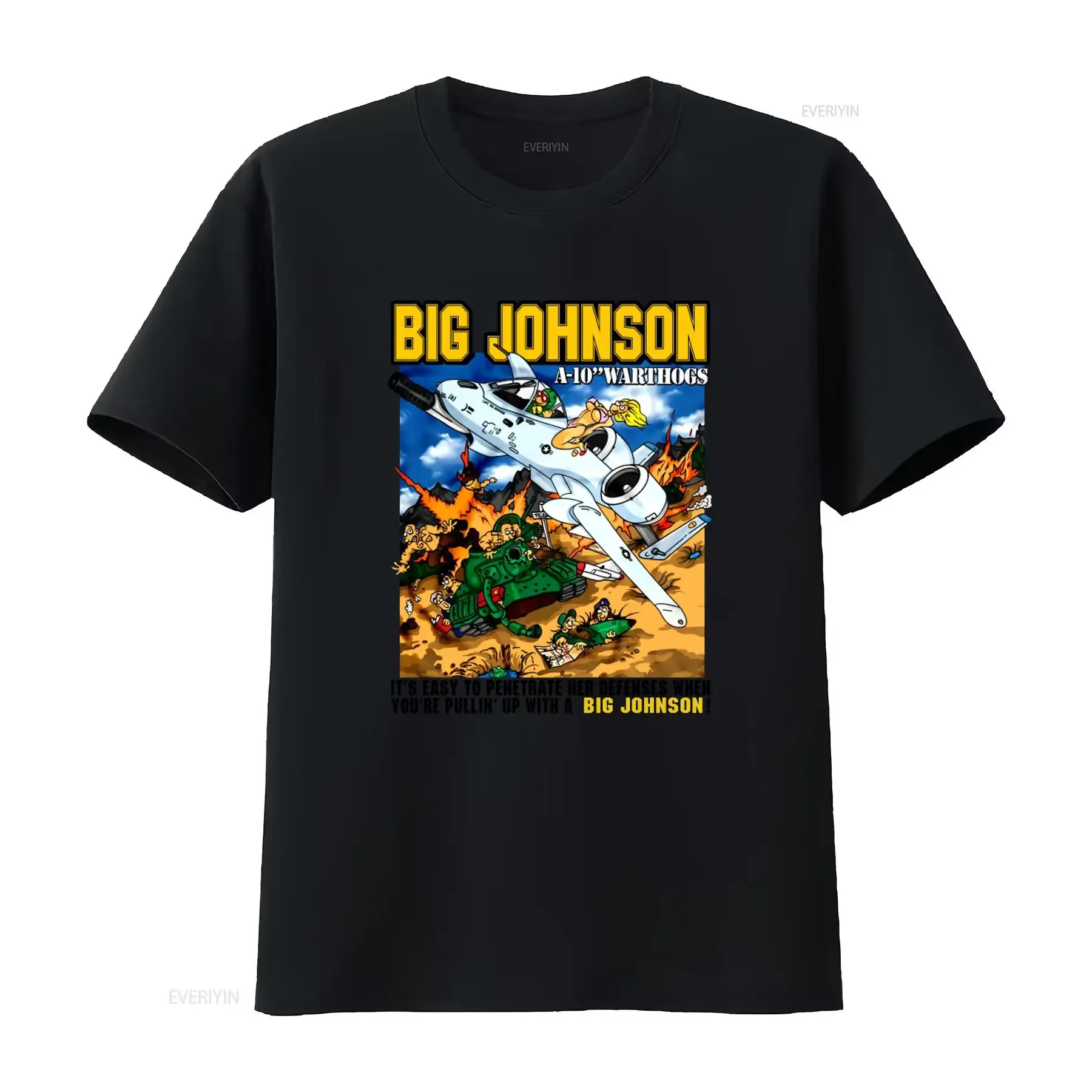 Big Johnson A 10 Warthogs Cartoon T Shirt Funny Military Aviation Design vintage Washed Casual Unisex Soft Breathable fashion