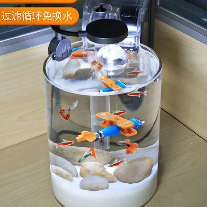 

round Fish Tank Glass Desktop Living Room Home Ecological Small Cylinder