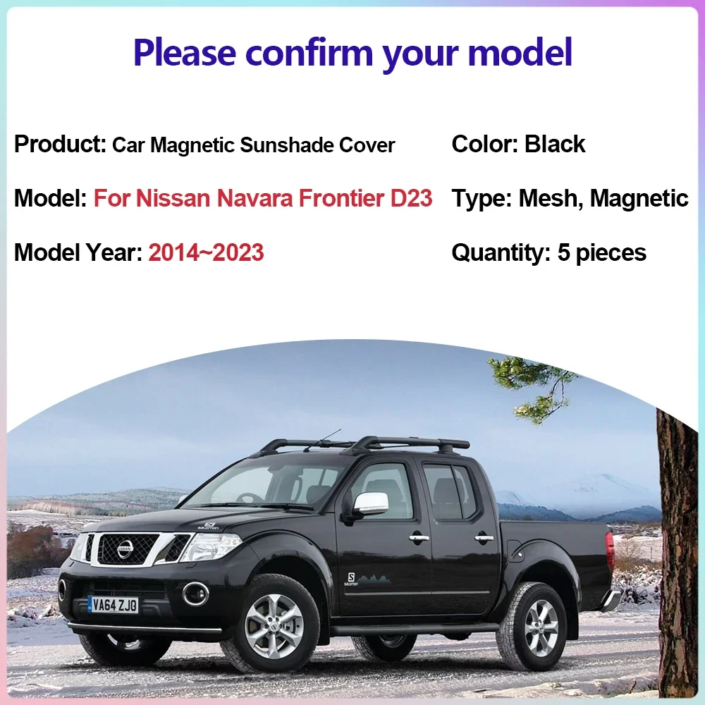 Car Magnetic Sunshades for Nissan Navara Frontier NP300 D23 2014~2023 Rear Windshield Visor Side Window Mesh Curtain Accessories