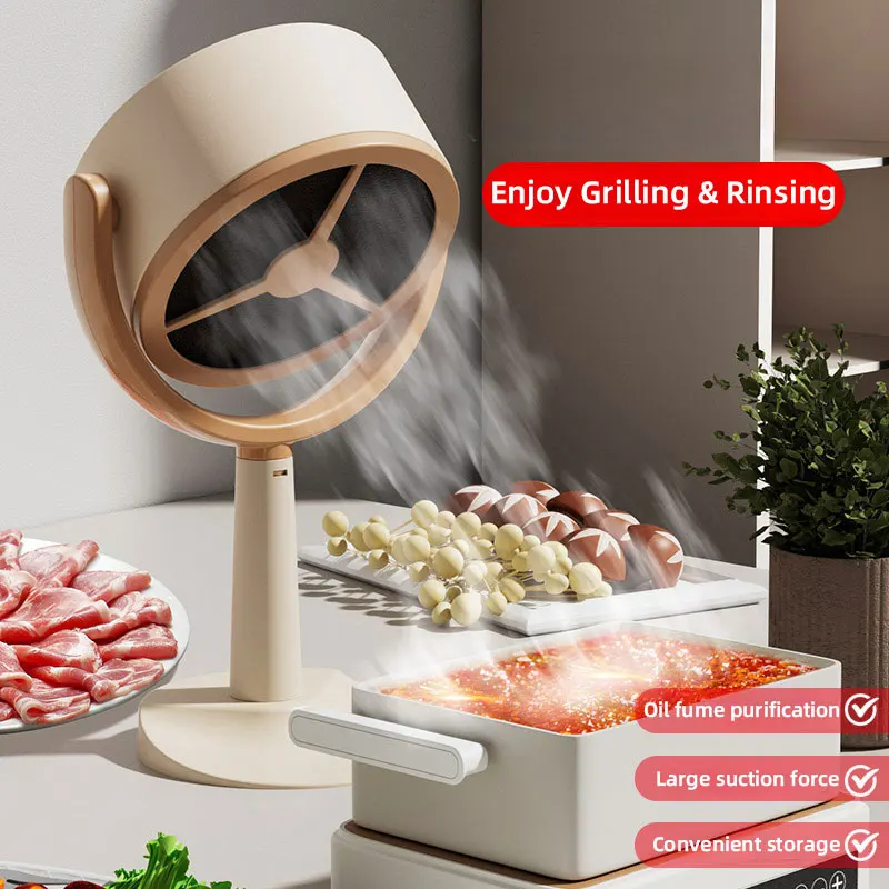 Mini Desktop Range Hood USB Rechargeable Household Kitchen Portable Absorbs Oil Air Blower Extractor For Indoor BBQ Hot Pot