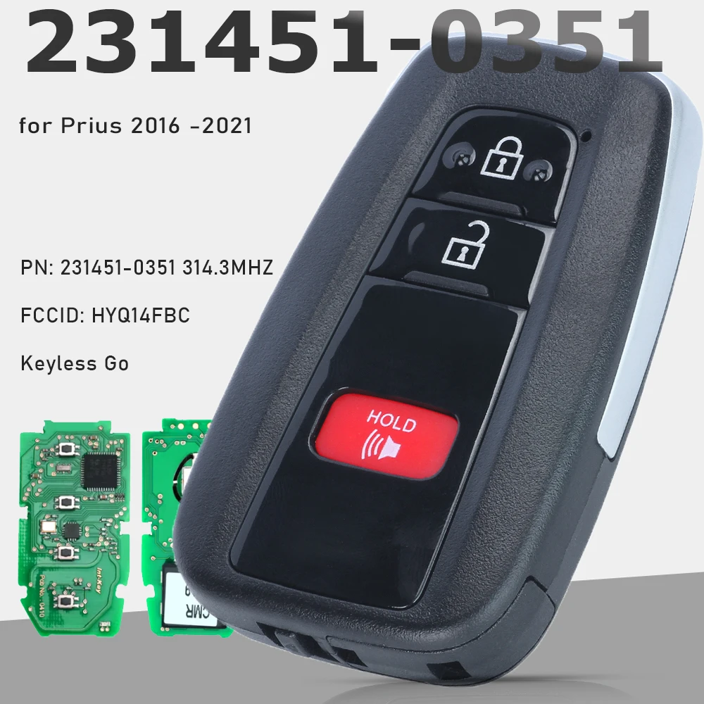 KEYECU 231451-0351 G for Toyota Prius 2016 2017 2018 2019 2020 2021 Smart Remote Keyless Car Key Fob 314.3MHz FCC ID: HYQ14FBC