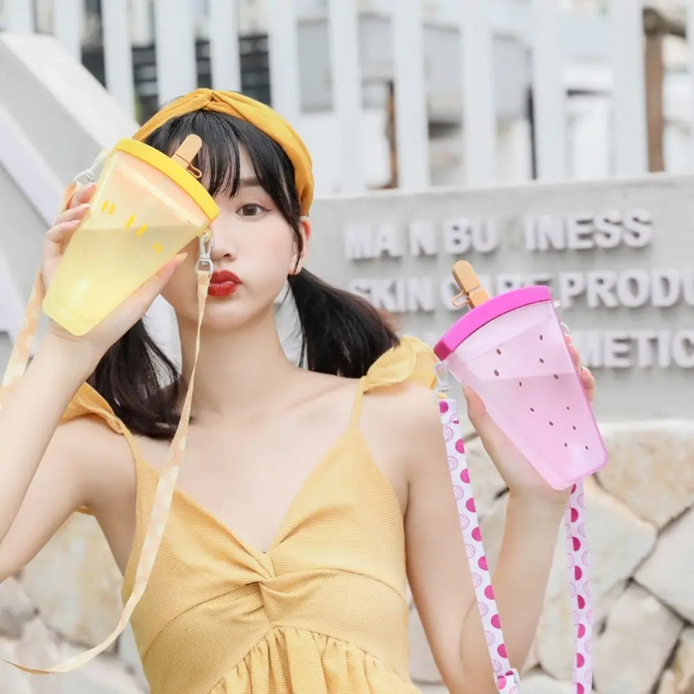 

Practical Cartoon Popsicle Straw Cup Food Grade Leakproof Watermelon Water Bottle Anti-fall Plastic Water Cup Milk Tea