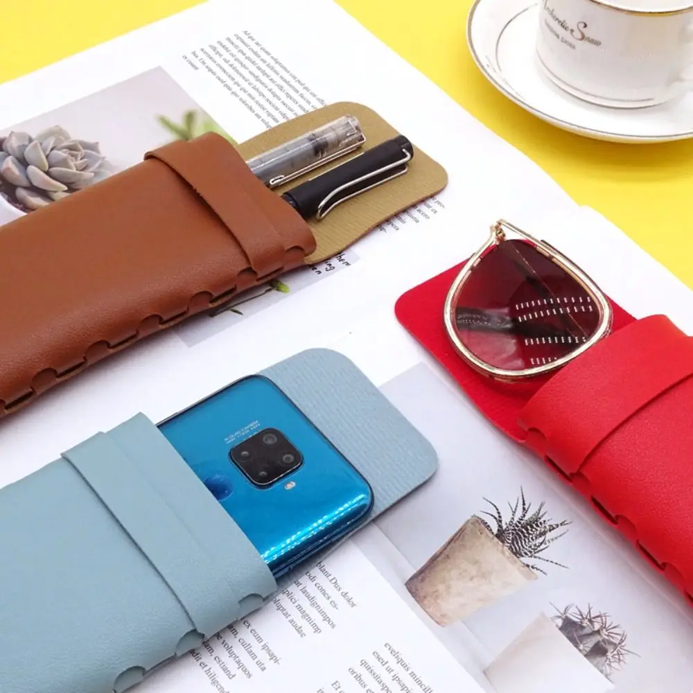 Simple Solid Color Leather Sunglasses Box Bag Lightweight Soft Glasses Case Phone Case Makeup Bag Eyeglasses Holder Travel