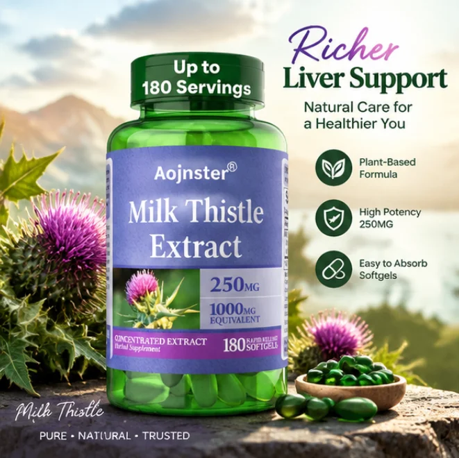 Milk Thistle Extract 250mg Softgels, 1000mg Equivalent, 180 Count, Concentrated Herbal Dietary Supplement