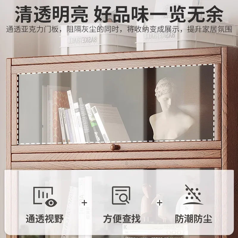 Corner solid wood bookcase Floor-to-ceiling low cabinet American walnut bookshelf Desk side display cabinet Transparent dust-pro