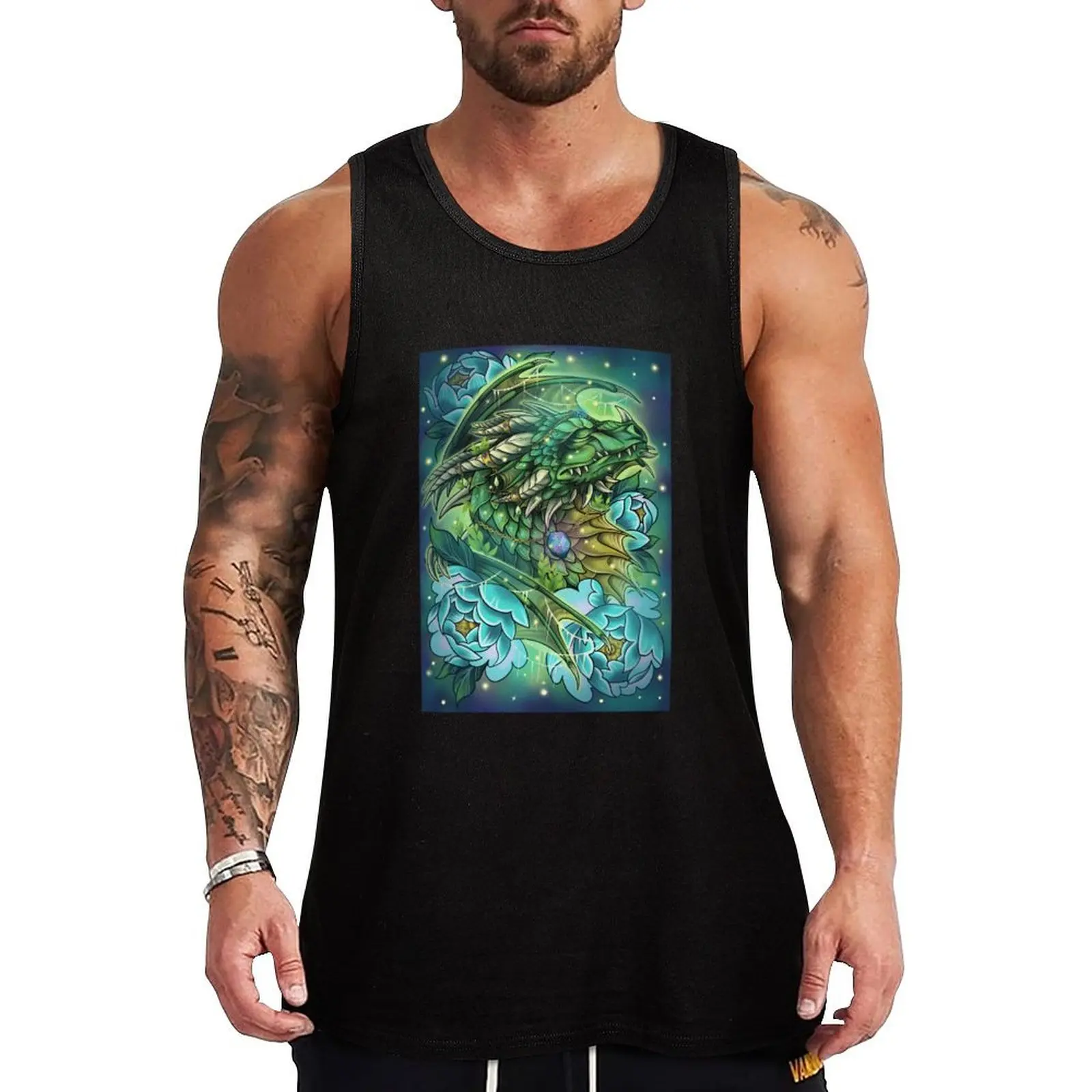 Green Dragonflight Dreamer Dragon with background Tank Top Working vest Men's t-shirts gym wear men