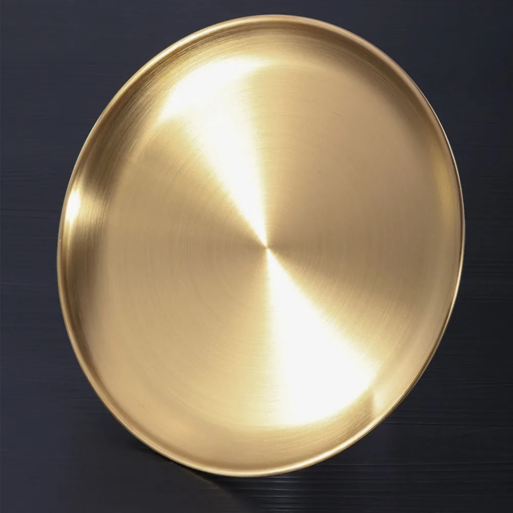 Rustless Steel Dinner Plate Mirror Polished Raised Anti-spill Edge Food Plate Thickened Anti-slip Bottom Meal Plate