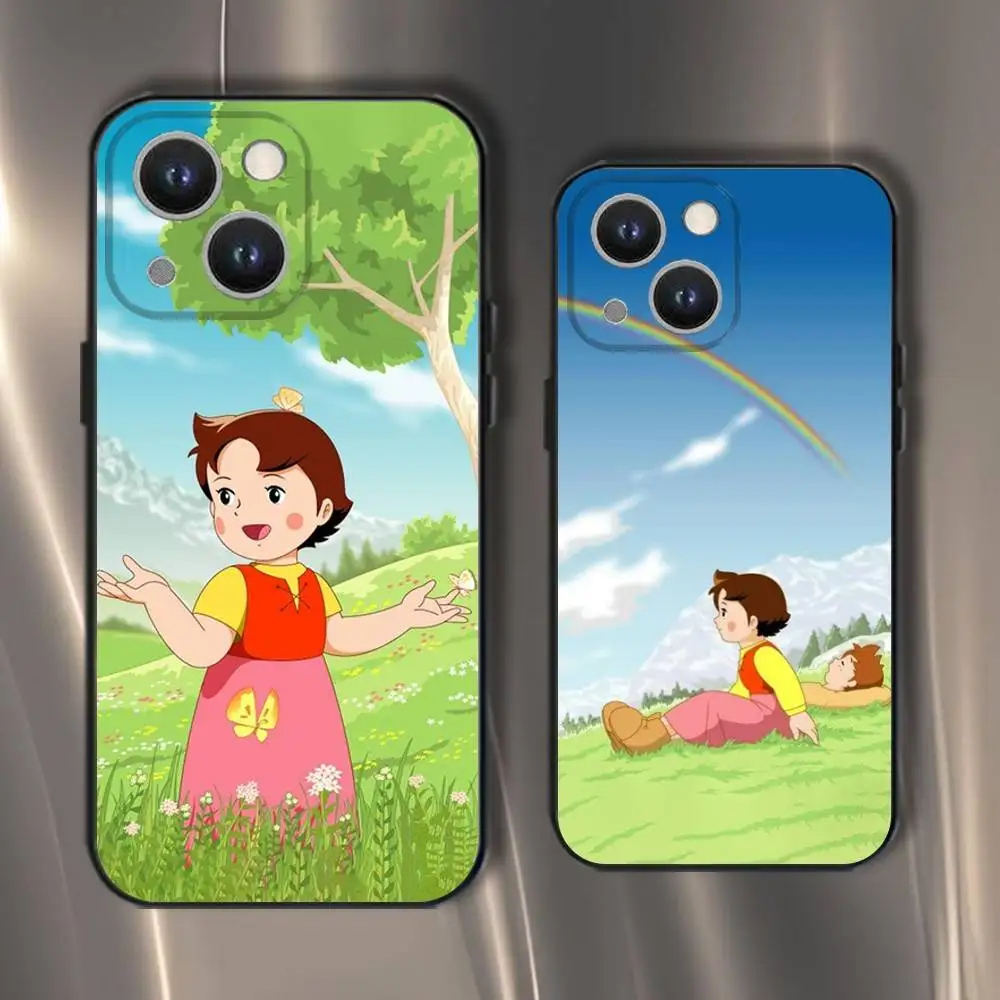 Capa de telefone Heidi dos desenhos animados para iPhone 16,15,14,13,12,11,Pro,XS,Max,XR,Plus,E,SE4,Mini capa macia preta