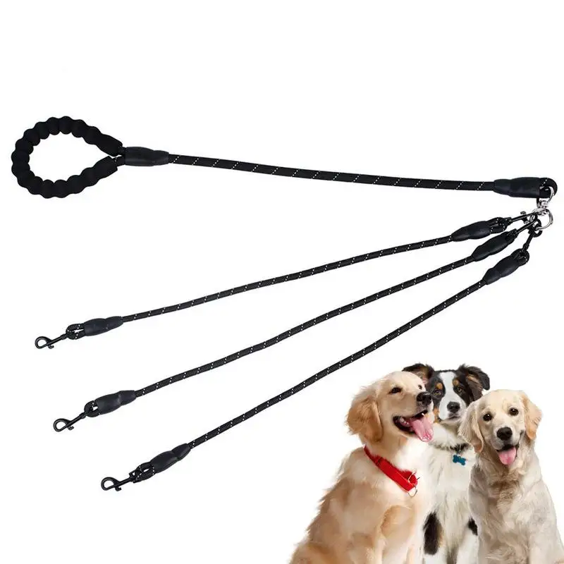 3 In 1 Hands Free Dog Leash Strong Safety Lead Leashes No Tangles Three Pet Traction Rope With Padded Handle 360 Swivel Device