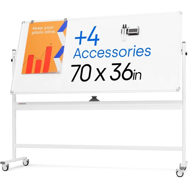 

Rolling Dry Erase Board 70 x 36-Large Portable Magnetic Whiteboard with Stand - Double Sided Easel Style Whiteboard with Wheels