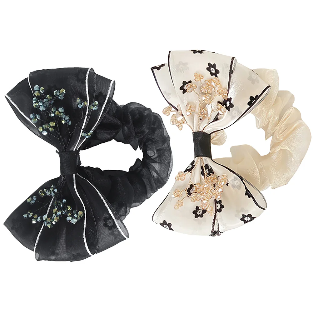 

2pcs Sunflower Hair Circle Bowknot Scrunchies Elastic Textured Girls Accessories Ponytail Holder Women Headdress Hair Decoration