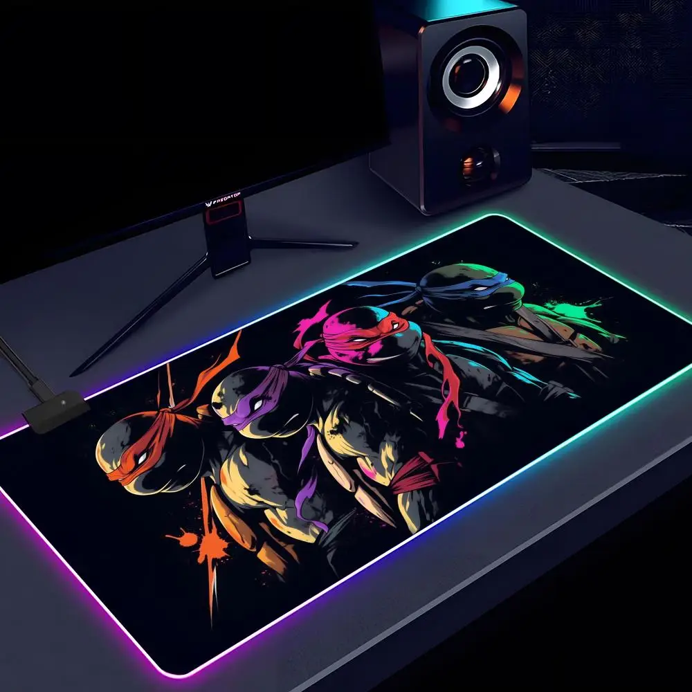 Alfombrilla de ratón de dibujos animados para adolescentes Mutantes Ninjas RGB luminosa 900X400mm alfombrilla de mesa grande antideslizante juego Extra grande alfombrilla de ratón de oficina