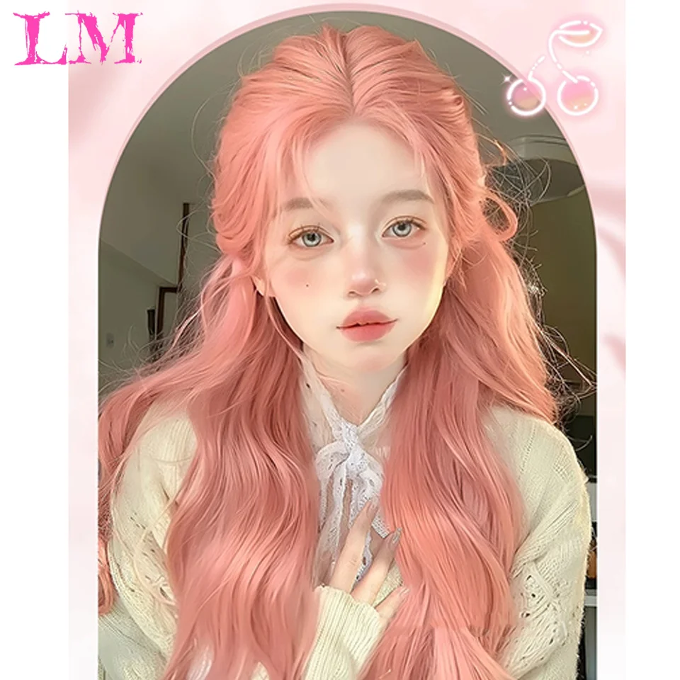 LM شعر مستعار اصطناعي موضة الباروكات الاصطناعية طويلة متموجة مجعد الشعر مقاومة للحرارة شعر مستعار تأثيري للنساء مع غطاء شعر مستعار مجاني #2