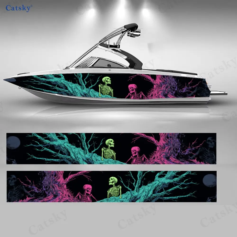 Colorful Skull Withered Tree Roots Boat Body Sticker PVC Material Boat Decoration Sticker Unique Water Sports Boat Decoration