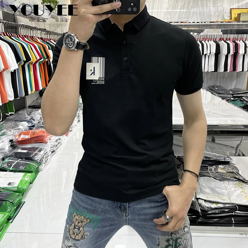 Polo Shirt Men's 2022 Summer New Slim Embroidery Printed Bust Male Tops Modern Stylish Khaki Man Short Sleeve Tees Clothing M-4X