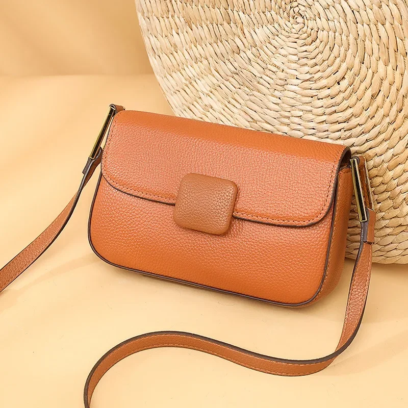 Genuine Leather Women Bag Korean Fashion Commuter Crossbody  Luxury Cow Leather Shoulder  Mobile Phone  Underarm