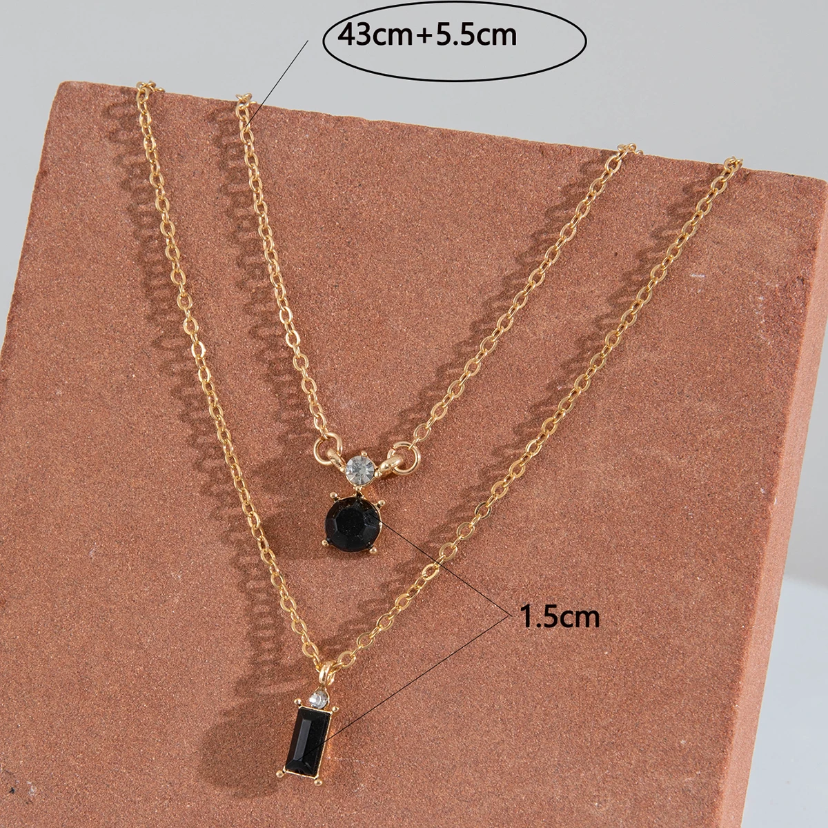 Docona Bohemian Black Crystal Stone Pendant Neckalce for Women Heat Tassel Wafer Multilayer Alloy Chain Choker Jewelry Collar