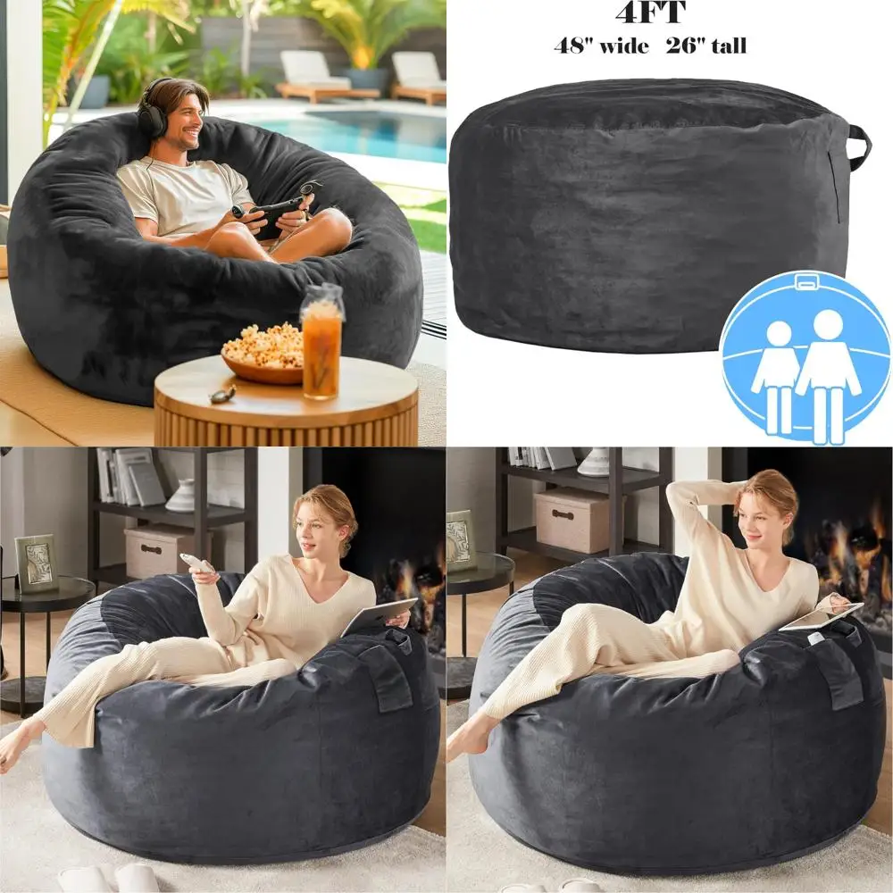 

Codi Bean Bag Chair with Filling, 4 Feet - Plush Adult-Sized Beanbags with Machine Washable Soft Mink Bonded Covers