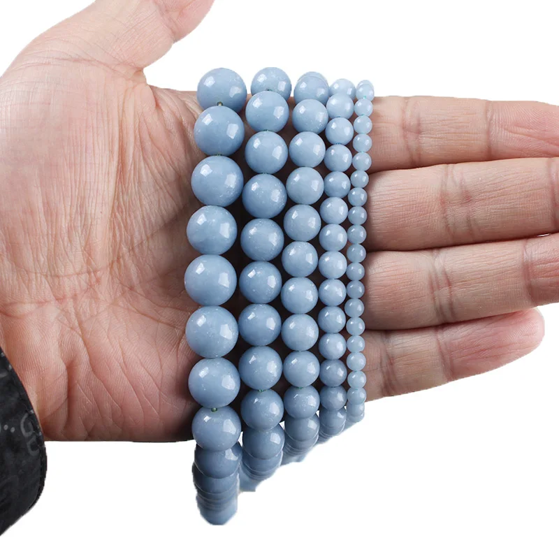 100% Natural Stone Blue Angelite Round Loose Beads Diy Bracelet Charms Handmade Accessories Jewelry Making