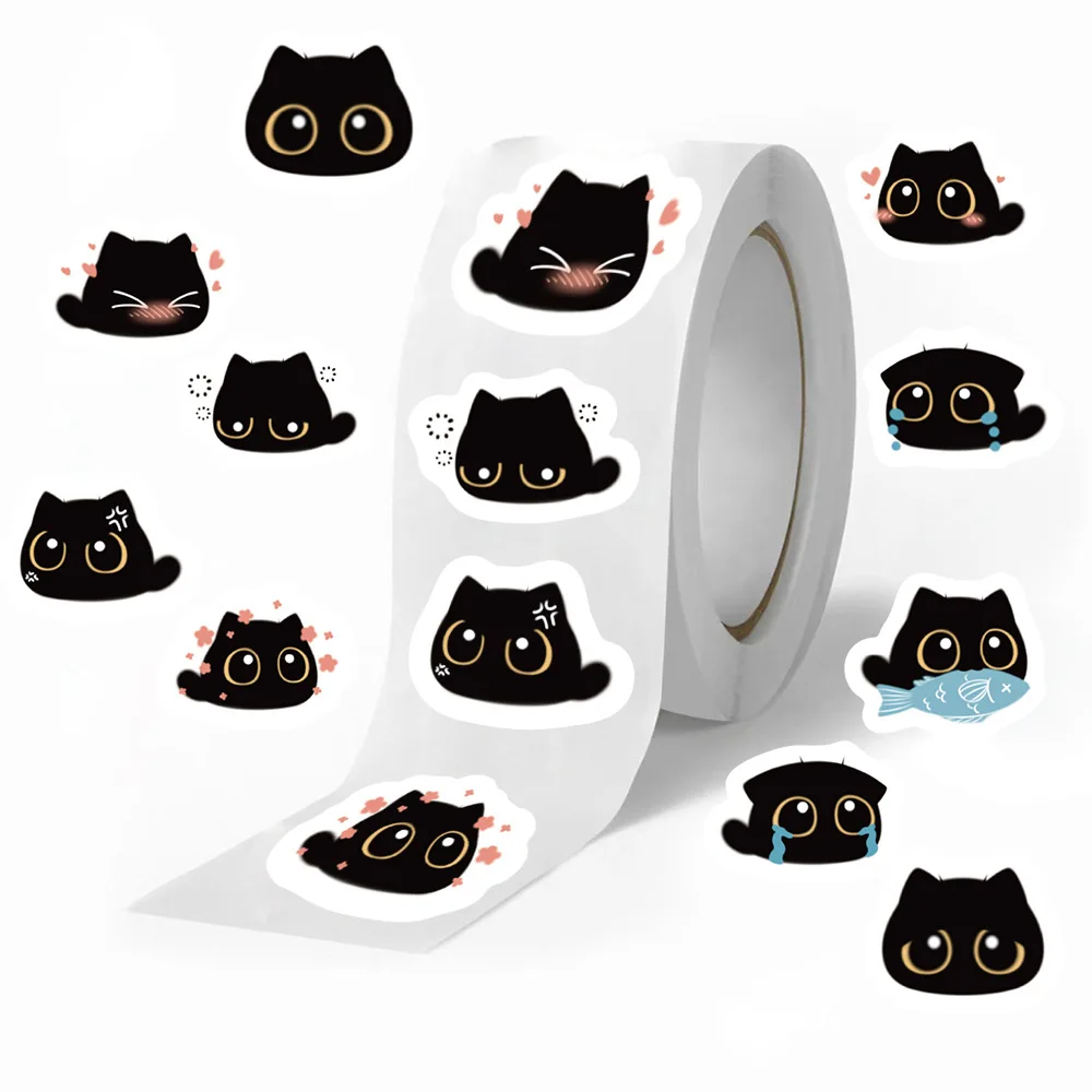 Cute Black Cat Stickers Kawaii Animal Graffiti Curly Sealing DIY Fashion Scrapbook Laptop Guitar Car Bike Decals Kids Gift Toy