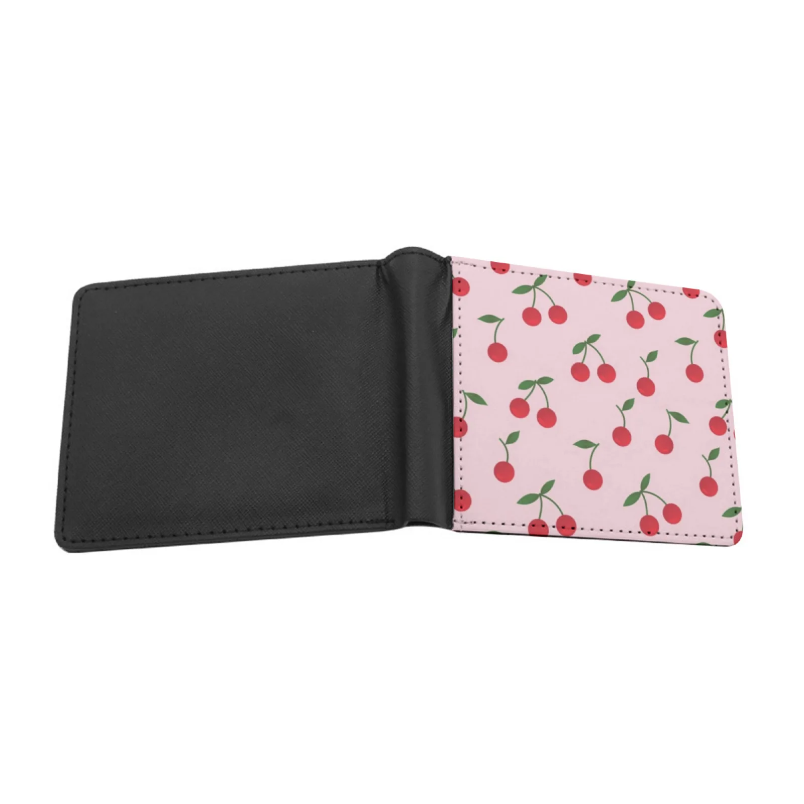 Cherry Berry Pattern Red Cherries Seamless Pattern Men's Wallet Pu Leather Wallet Multifunction Credit Card Purse Cherry Berry