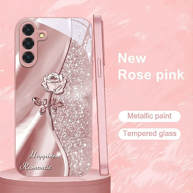 romantic rose Phone case s26 ultra case Glass phone case for Samsung Galaxy S26/S25/S24/S23/S22/S21 FE Ultra Plus Shockproof