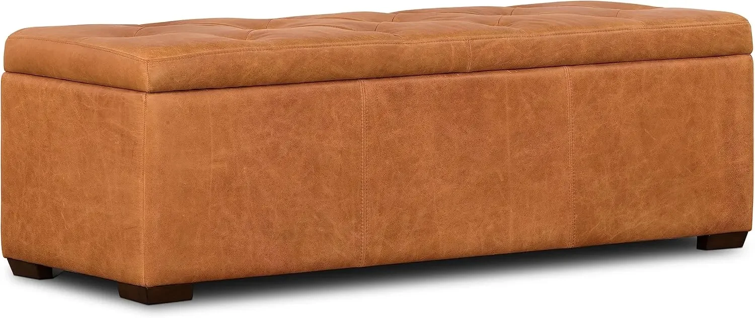 Senja Storage Ottoman in Full-Grain Pure-Aniline Italian Tanned Leather in Cognac Tan