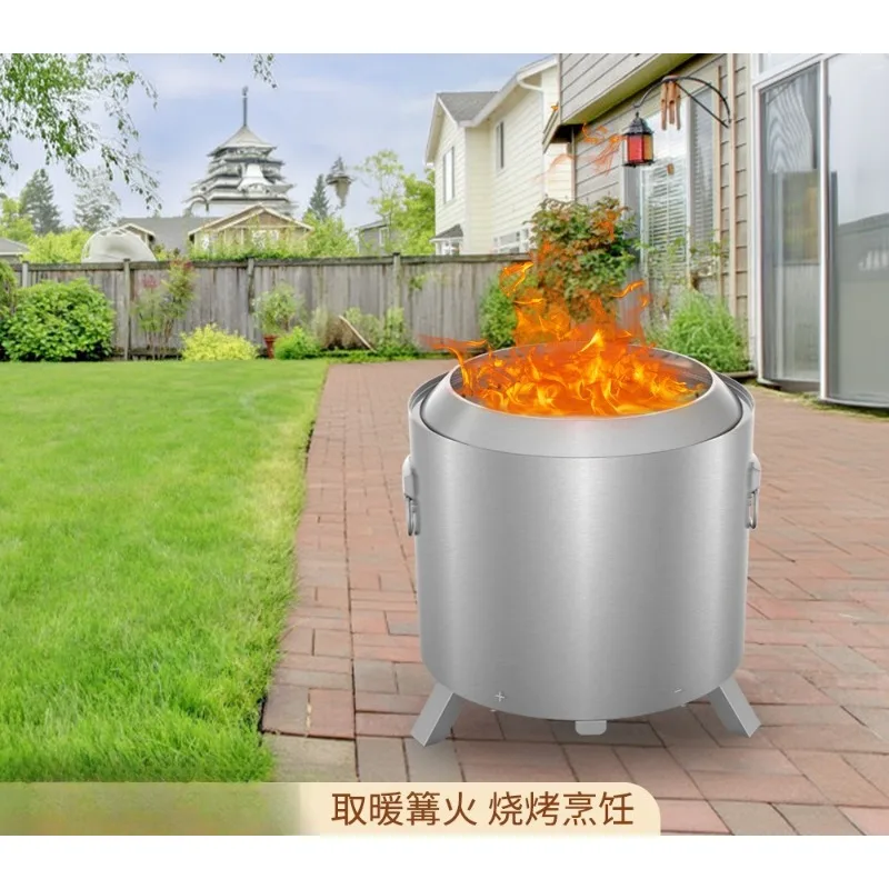 New smokeless stainless steel integrated stove, courtyard smokeless barbecue stove, outdoor camping bonfire stove