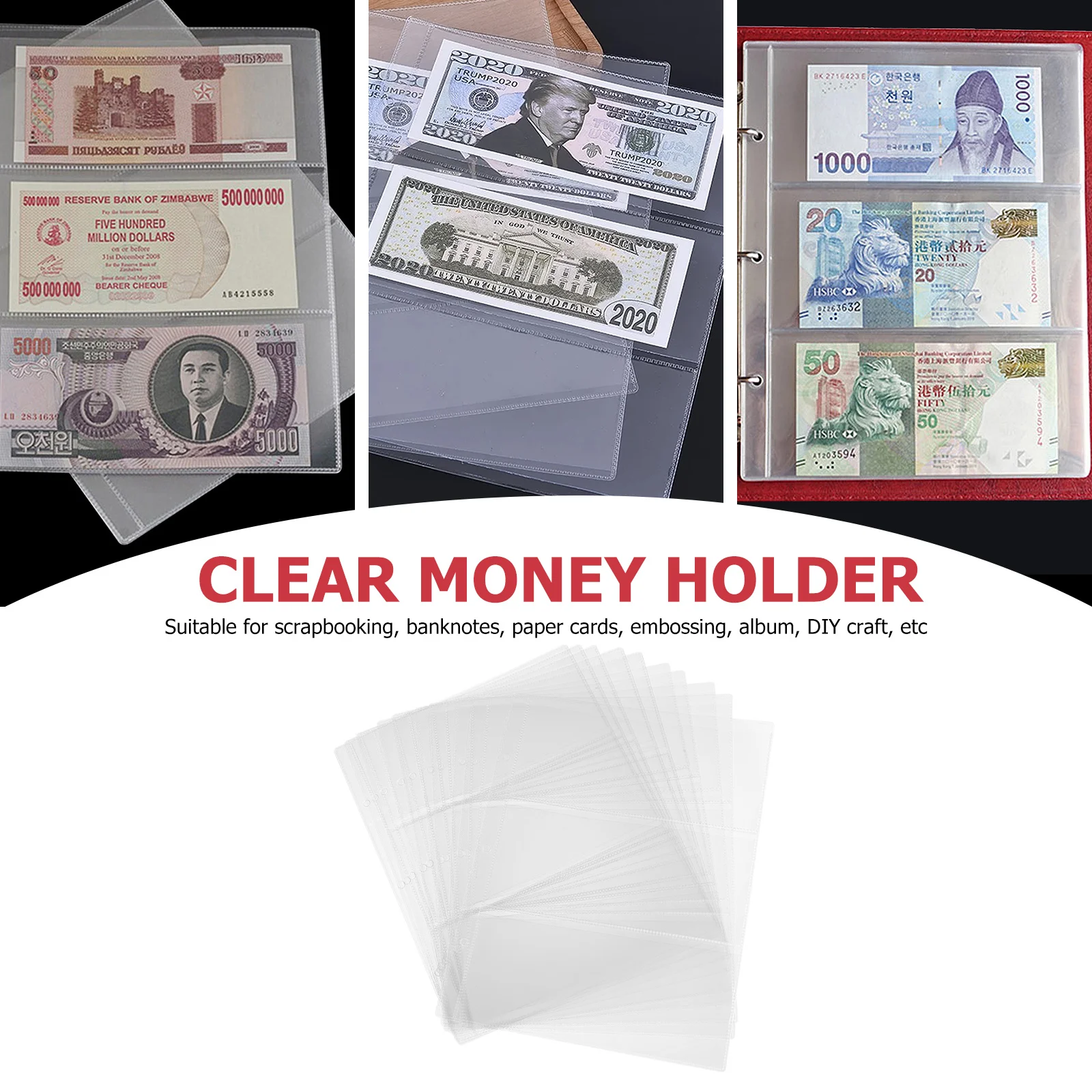 10Pcs High-Quality Currency Protector Bag Long Service Life Photo Sleeve for Banknotes Paper Cards Scrapbooking