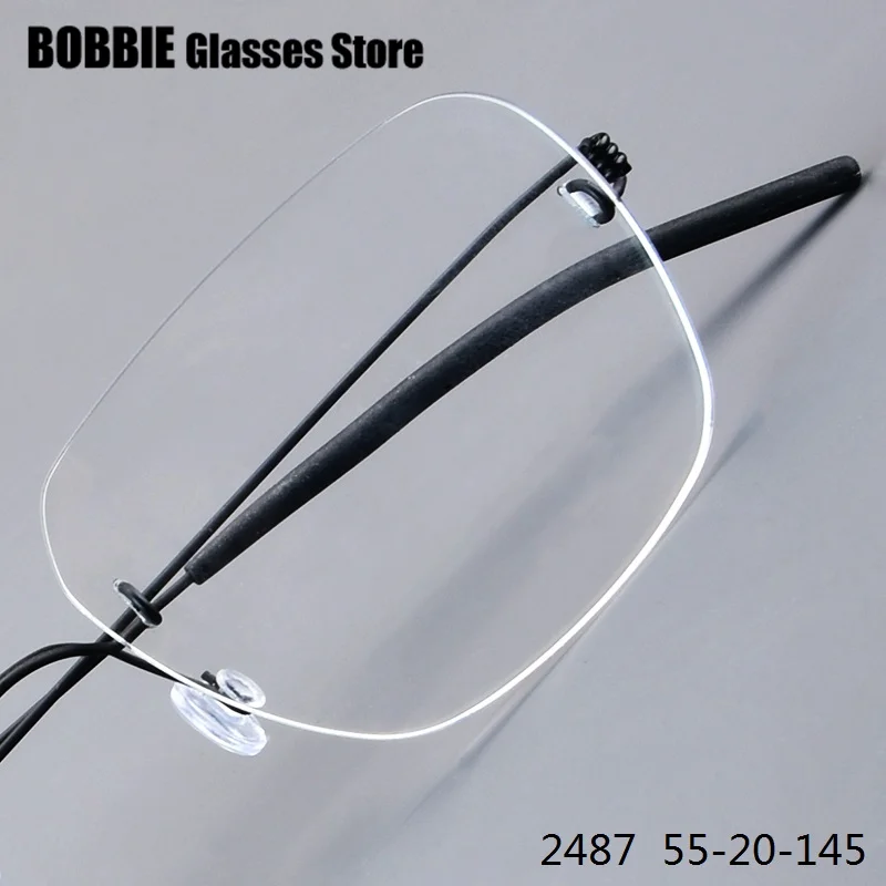 Square Glasses Frame Rimless 2487 Denmark Brand Titanium Men Women Optical Prescription Eyeglasses Screwless No Rim Light Thin