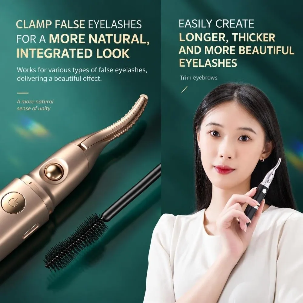 2 In 1 Electric Eyelash Curler Two-Gear Temperature Adjustment 3D Micro-Trimming Eyebrow Shaver Cordless Heated