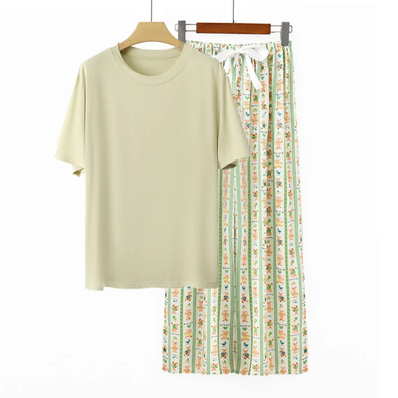 European Inspired Viscose Pajamas Sets Summer 2pcs Lady's Loungewear Modal Blend Casual Homewear Short Sleeve Set