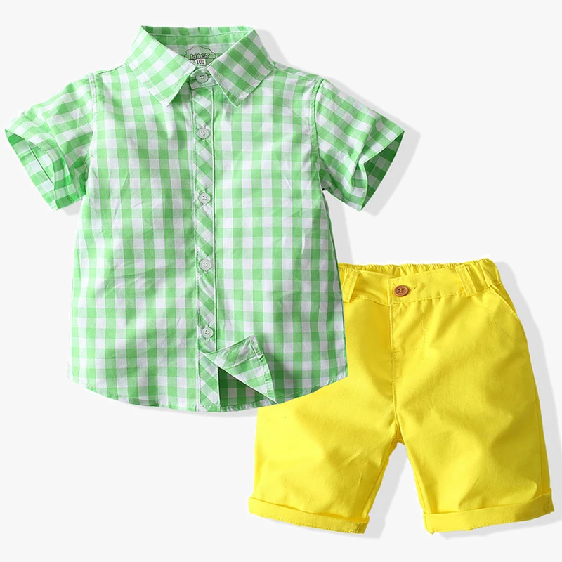 

2Piece Sets 2024 Summer Toddler Clothes Boy Korean Fashion Plaid Short Sleeve Baby Tops+Shorts Children Boutique Clothing BC1151