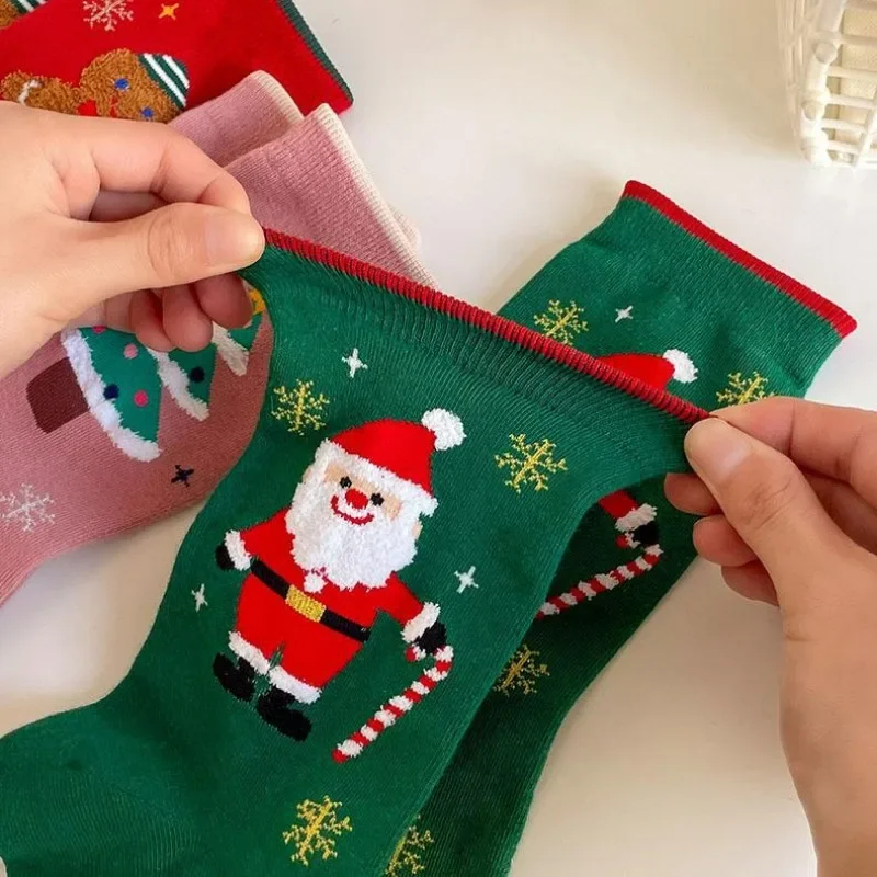 1/4Pairs Christmas Socks Women Men Cute Cartoon Santa Claus Elk Snow Funny Sock Happy Winter New Year Mid-tube Stockings Gift