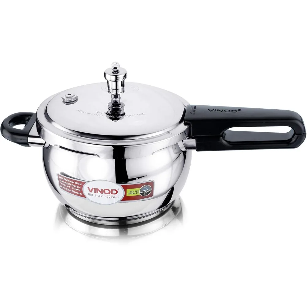 Stainless Steel 1.5L Pressure Cooker with Glass Lid Stovetop Sandwich Bottom Ideal for Indian Dishes Soups Rice Quinoa
