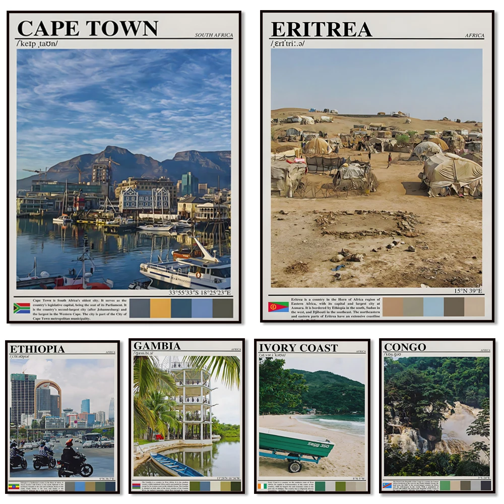 Cape Verde, Cape Town, Republic of Congo, Djibouti, Egypt, Ethiopia, Eritrea, Ghana, Gambia, Ivory Coast, Chad travel poster