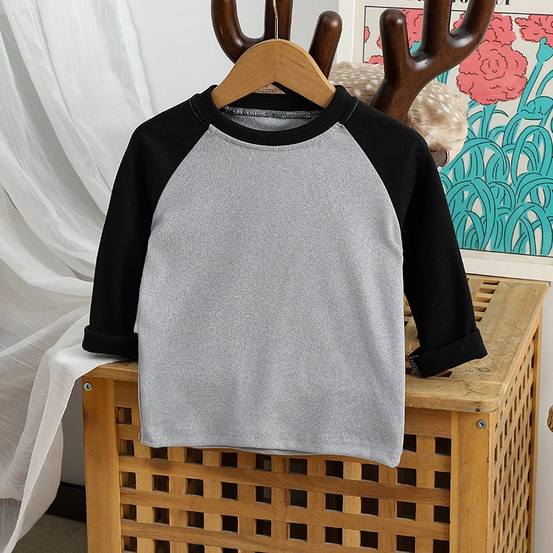 1pcs Children T-Shirts Cute Cartoon Solid Tops Baby Korean Clothing Kids Round Neck Long Sleeve Base Shirt Girls Boys Tshirt