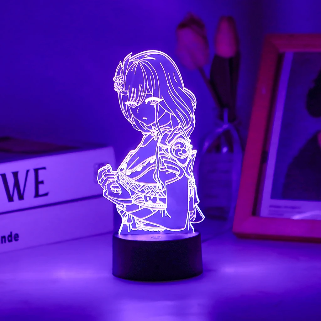 

Genshin Impact Anime Manga 3D Led Illusion Lamp Sunset Night Light Raiden Shogun For Kid Bedroom Bedside Birthday Decor Gift