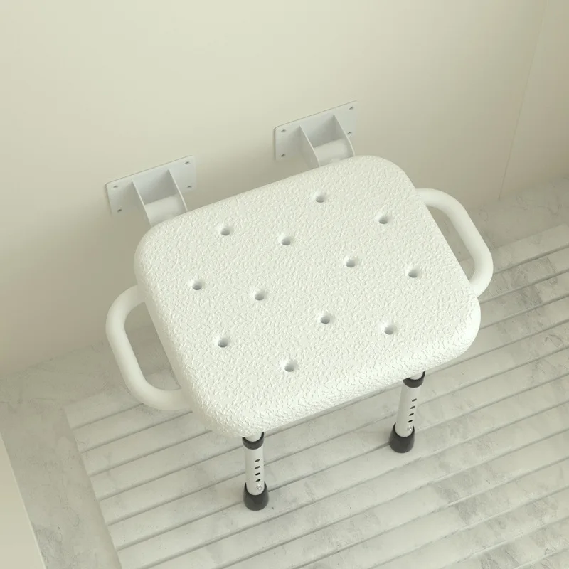 Wall Mounted Foldable Shower Stool, Height Adjustable Non Slip Bathroom Seat for Home Use