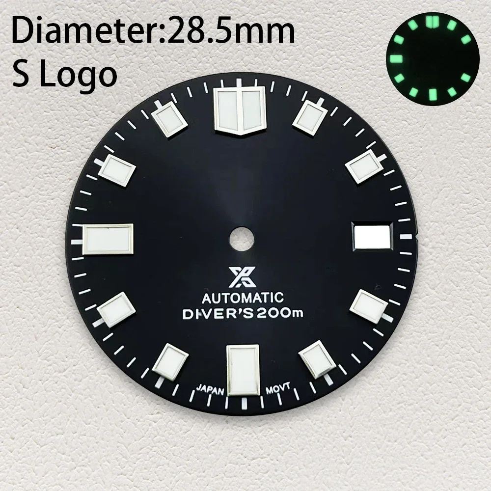 28.5mm S Logo Sunray Diver's Dial Suitable For NH35/NH36/4R Japanese Movement C3 Green Luminous Watch Modification Accessories