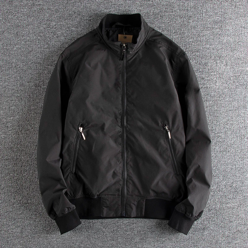 

Fall Thin American Trend Pure Color Stand Collar Men's Jacket Casual Long Sleeve Zipper Cardigan Windproof Outerwear