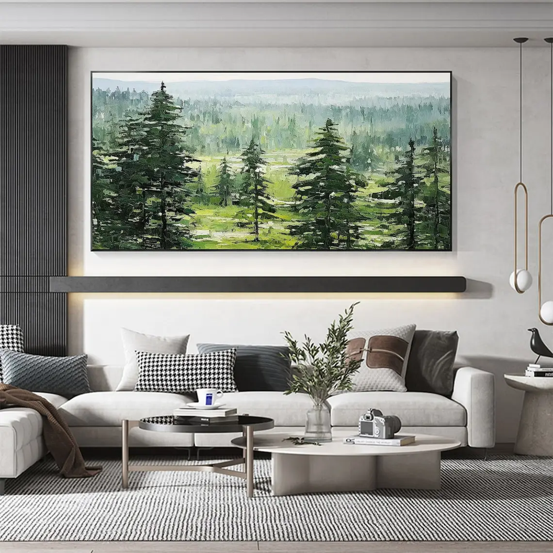 Forest Oil Painting On Canvas Abstract Green Landscape Painting Living Room Home Decor Large Pine Tree Painting Modern Wall Art