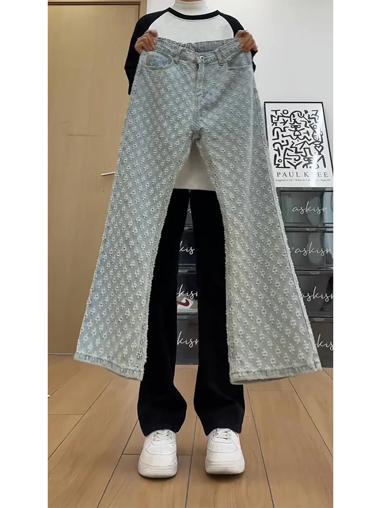 

Джинсы American Sle в стиле ретро с цветочным принтом, мужские модные дизайнерские прямые повседневные брюки, универсальные удобные джинсы прямого кроя