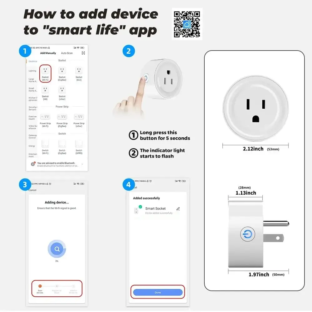 Tuya WiFi Smart Plug US Standard 20/10A Smart Home WiFi Outlet Works with Alexa Google Home,Remote Control Your Home Appliances