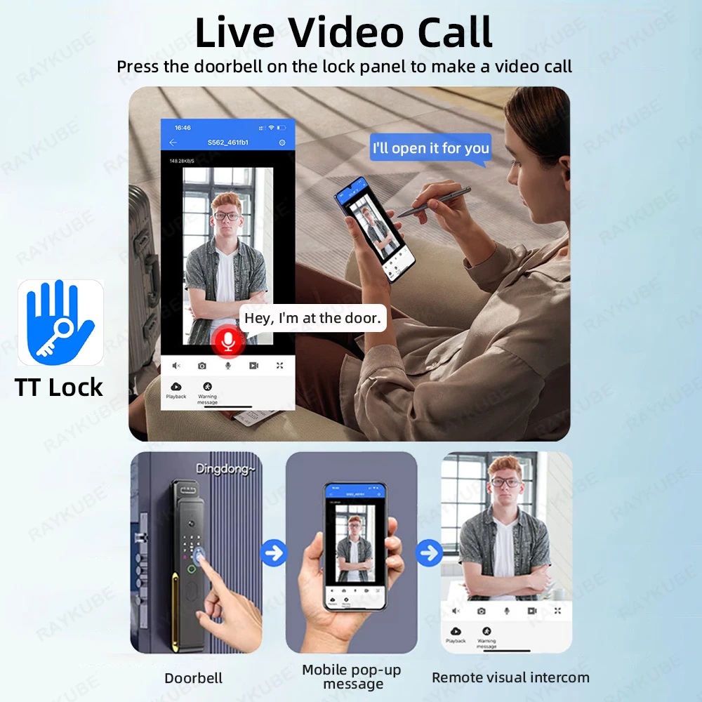 RAYKUBE TD1 TT Lock WiFi 3D Face Recognition Smart Fingerprint Door Lock With WiFi IP Camera Remote APP Video Call Two-way Audio