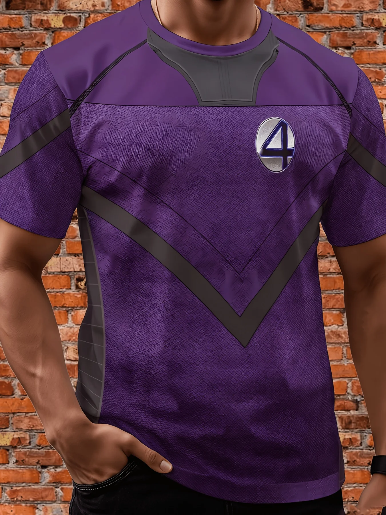 Men Sports Short Sleeve T-Shirt Quick Dry High Elastic Geometric Number 4 Print Breathable Slim Training Top